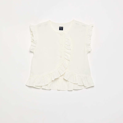Blouse à manches courtes croisée sur le devant BLANC