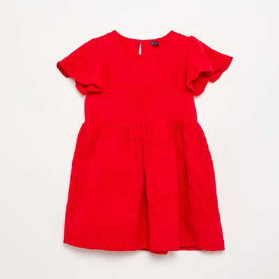 Robe en voile de coton avec broderies ROUGE