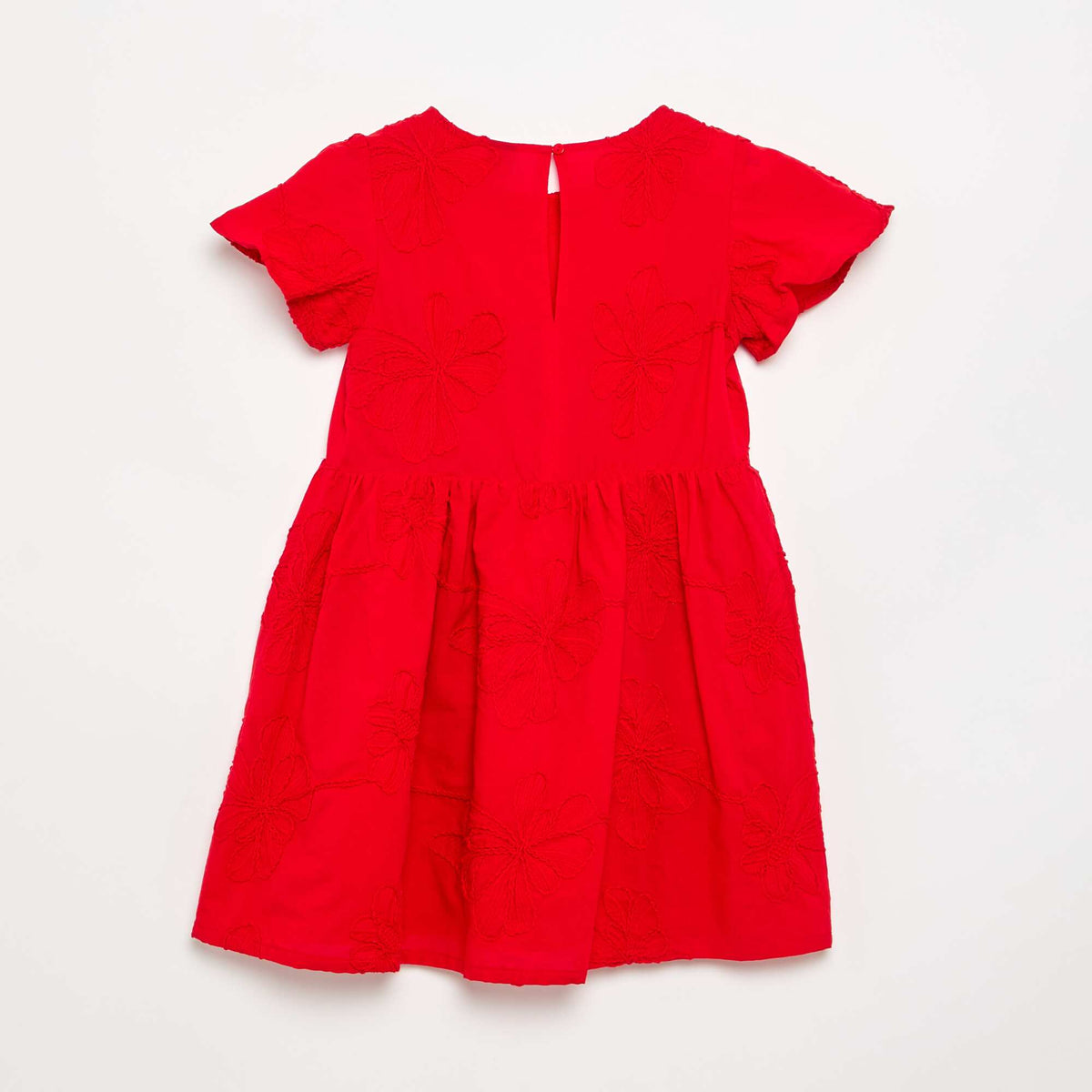 Robe en voile de coton avec broderies ROUGE