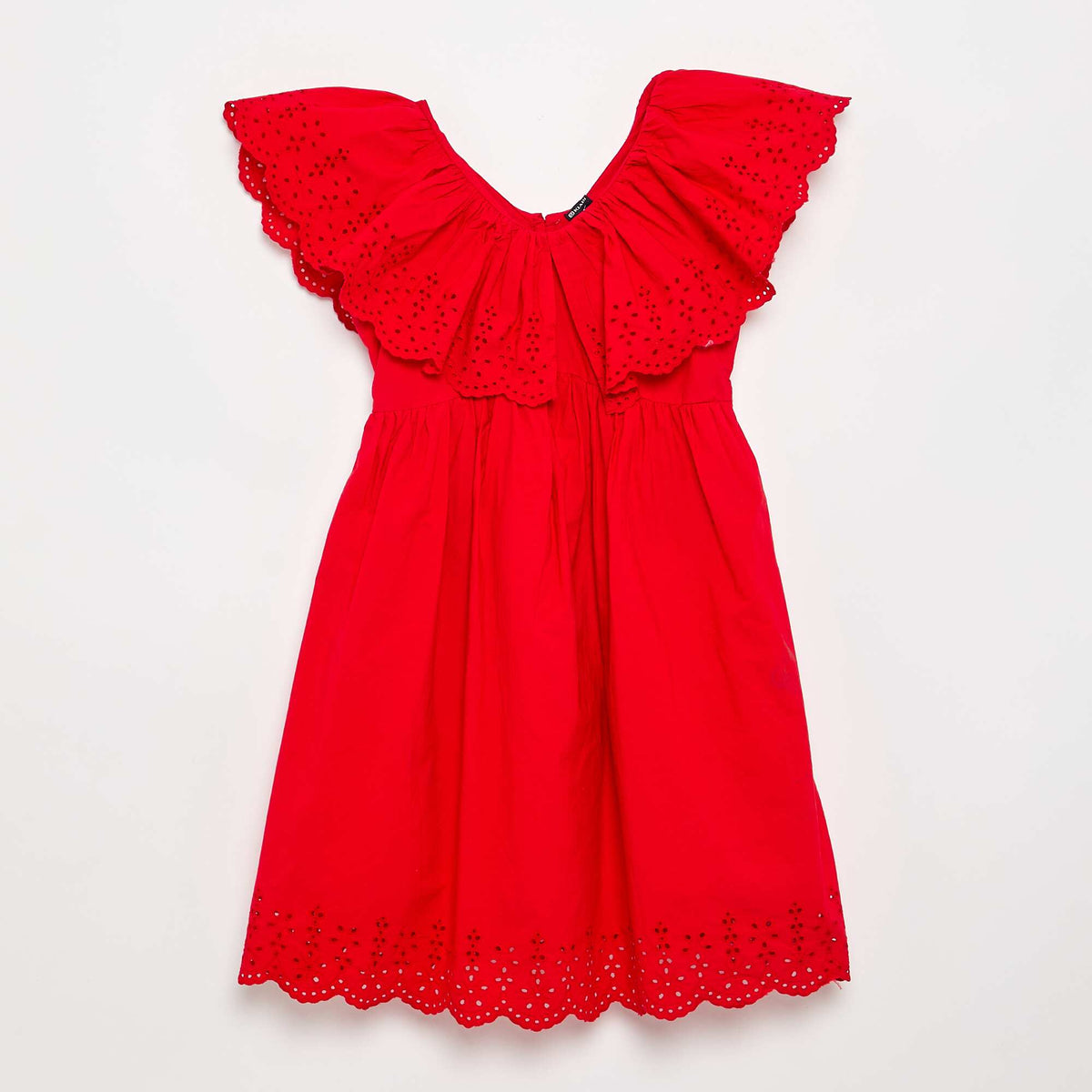 Robe avec volants brodés aux épaules ROUGE