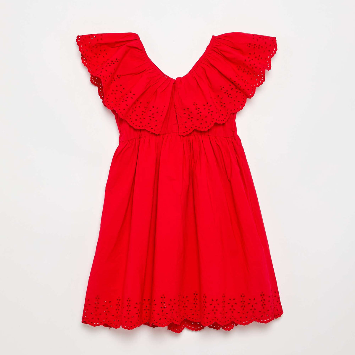 Robe avec volants brodés aux épaules ROUGE