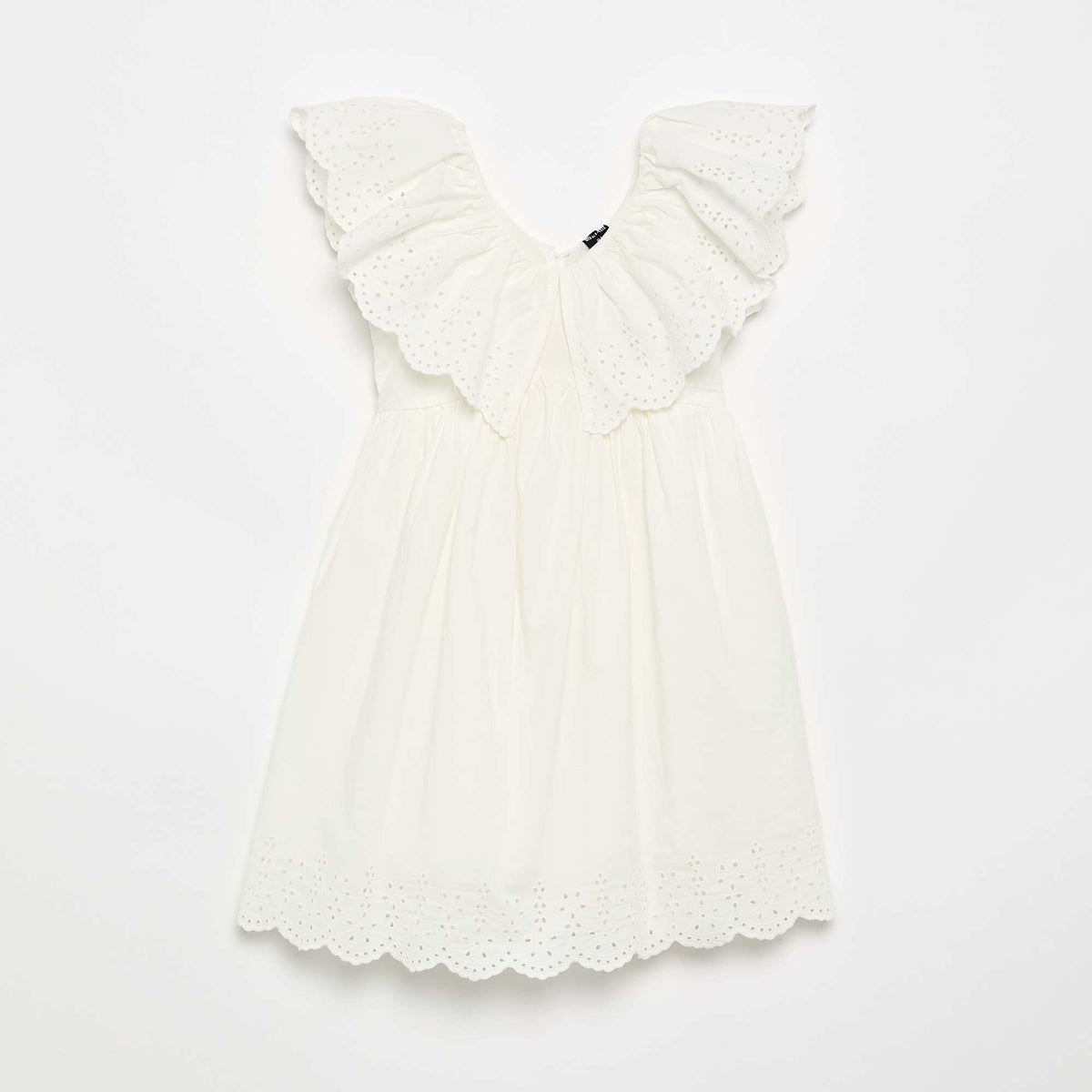 Robe avec volants brodés aux épaules BLANC