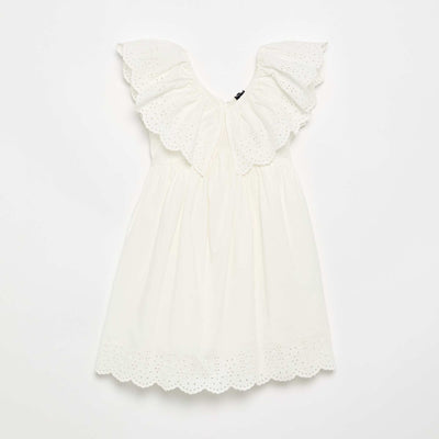 Robe avec volants brodés aux épaules BLANC