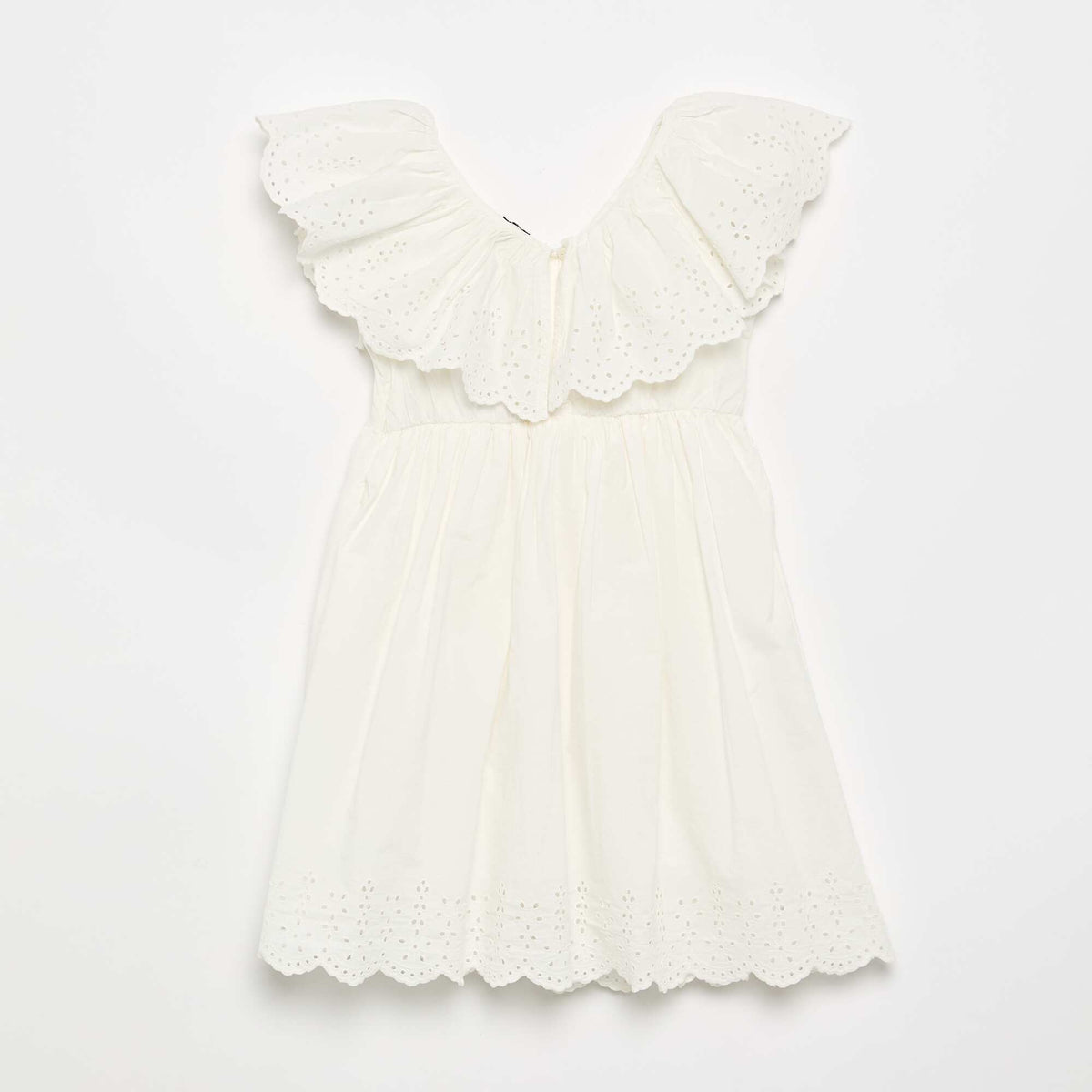 Robe avec volants brodés aux épaules BLANC