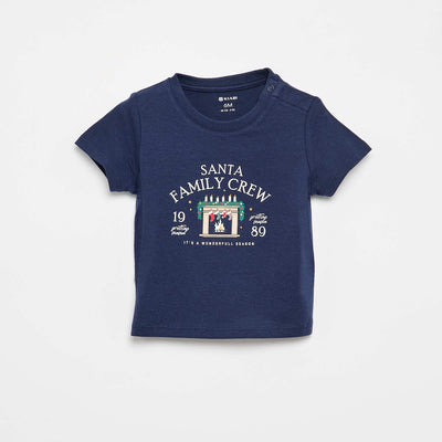 T-shirt à manches courtes avec imprimé 'Noël' BLEU