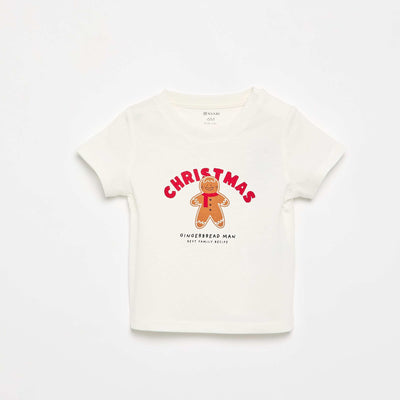 T-shirt à manches courtes avec imprimé 'Noël' BLANC