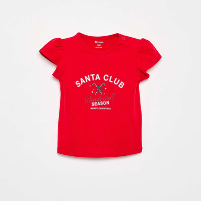 T-shirt à manches courtes et esprit 'Noël ROUGE
