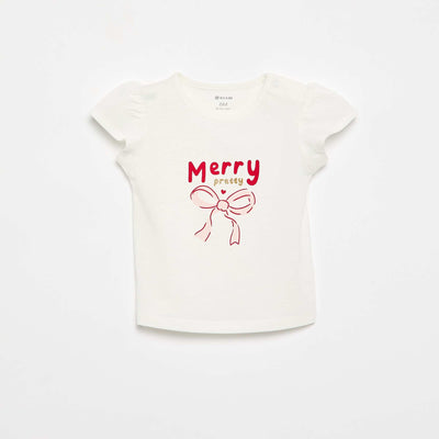 T-shirt à manches courtes et esprit 'Noël BLANC