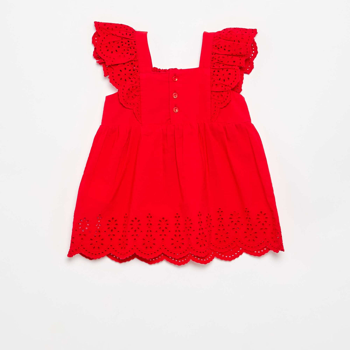 Robe unie en popeline avec broderies anglaises ROUGE