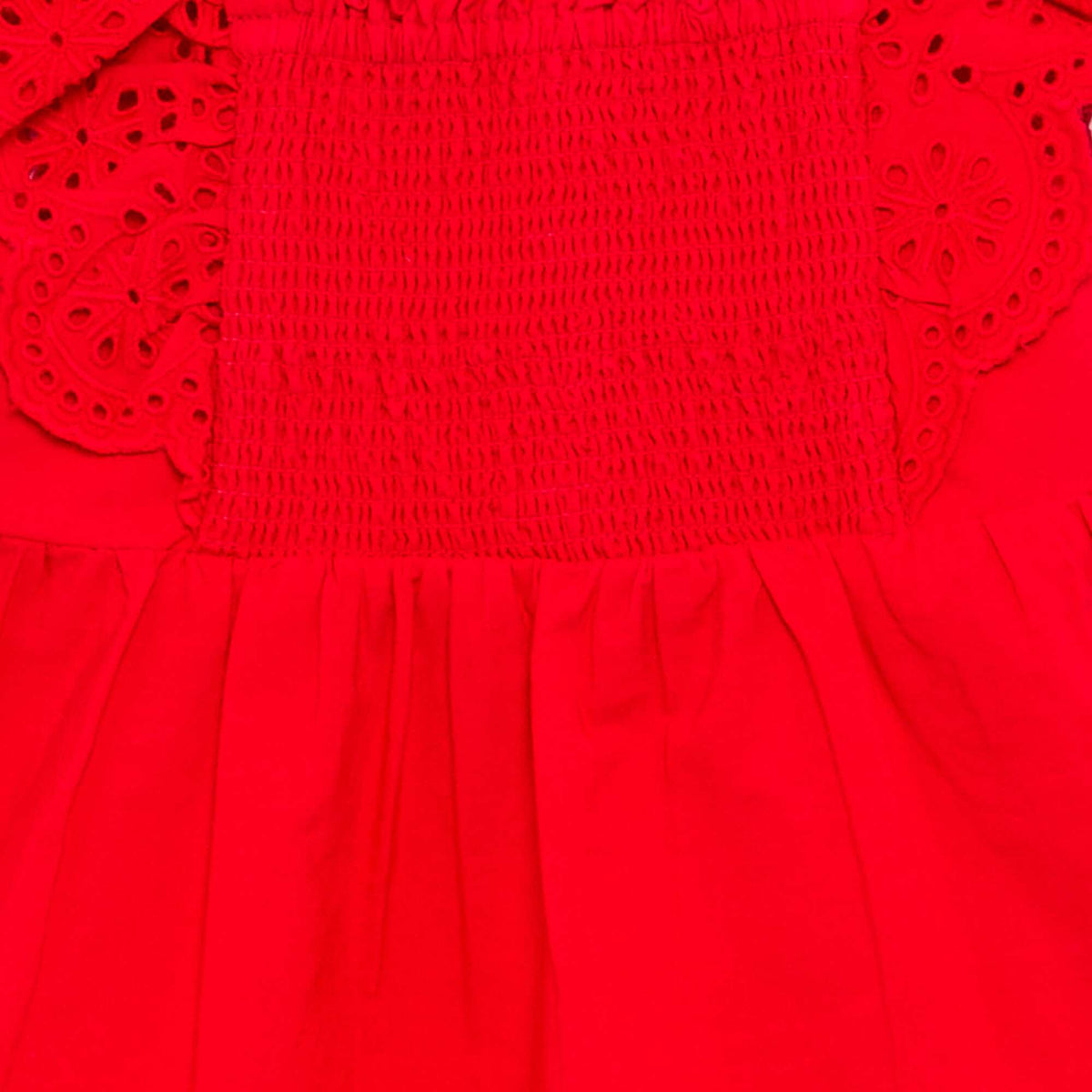 Robe unie en popeline avec broderies anglaises ROUGE