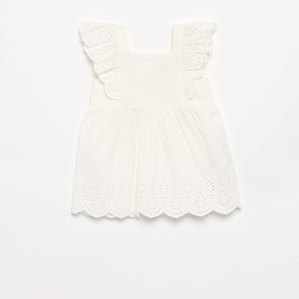 Robe unie en popeline avec broderies anglaises BLANC