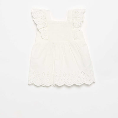 Robe unie en popeline avec broderies anglaises BLANC
