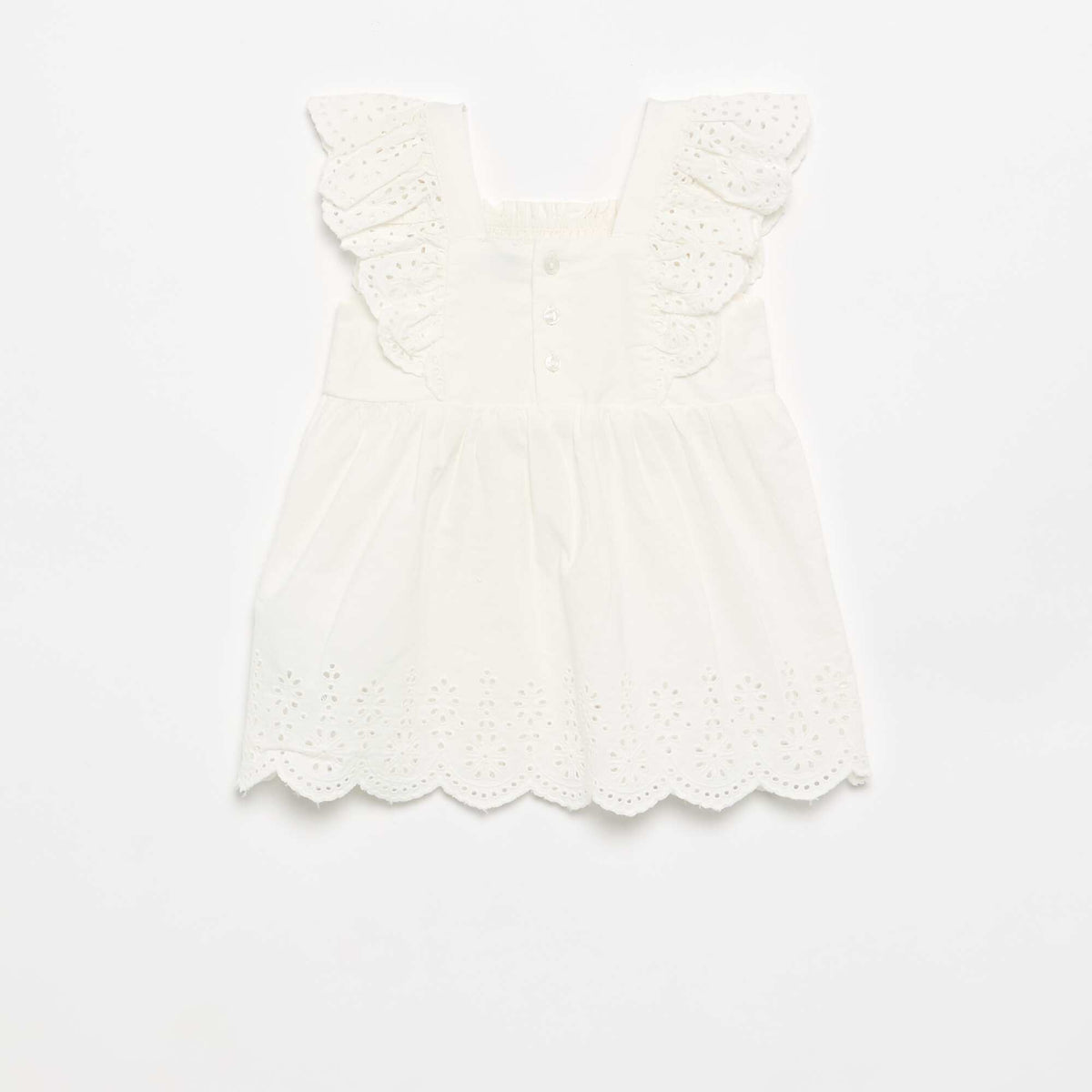 Robe unie en popeline avec broderies anglaises BLANC