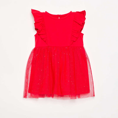 Robe avec base en tulle pailletée ROUGE