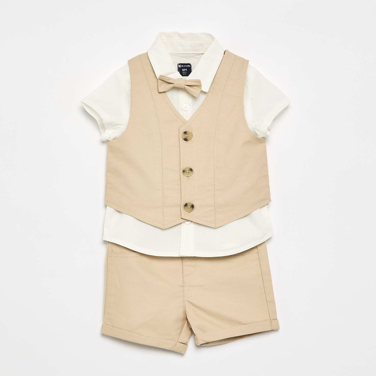 Ensemble de cérémonie 4 pièces - Chemise + gilet + noeud papillon + short BEIGE