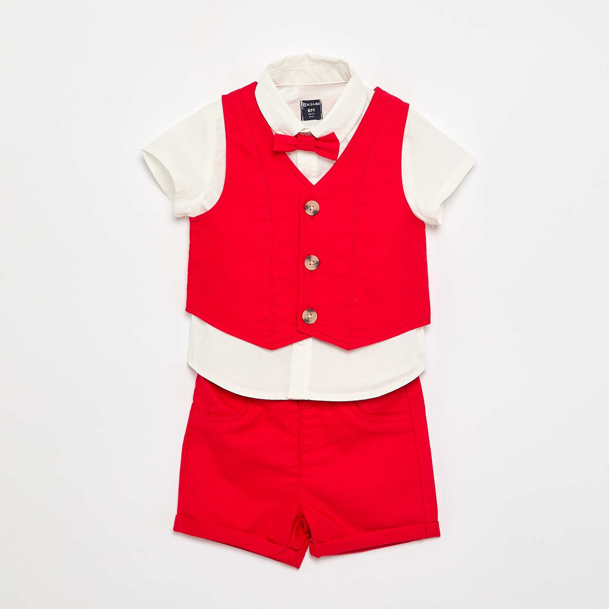 Ensemble de cérémonie 4 pièces - Chemise + gilet + noeud papillon + short ROUGE