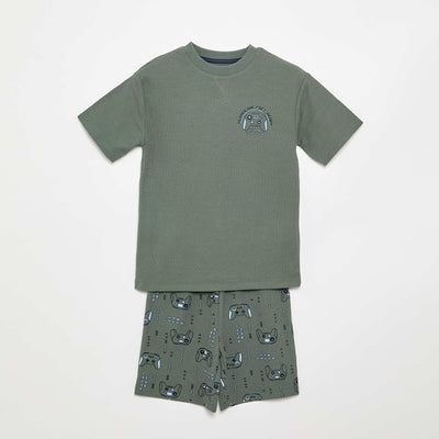 Pyjama short 2 pièces en coton VERT