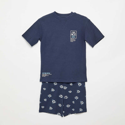Pyjama short 2 pièces en coton BLEU