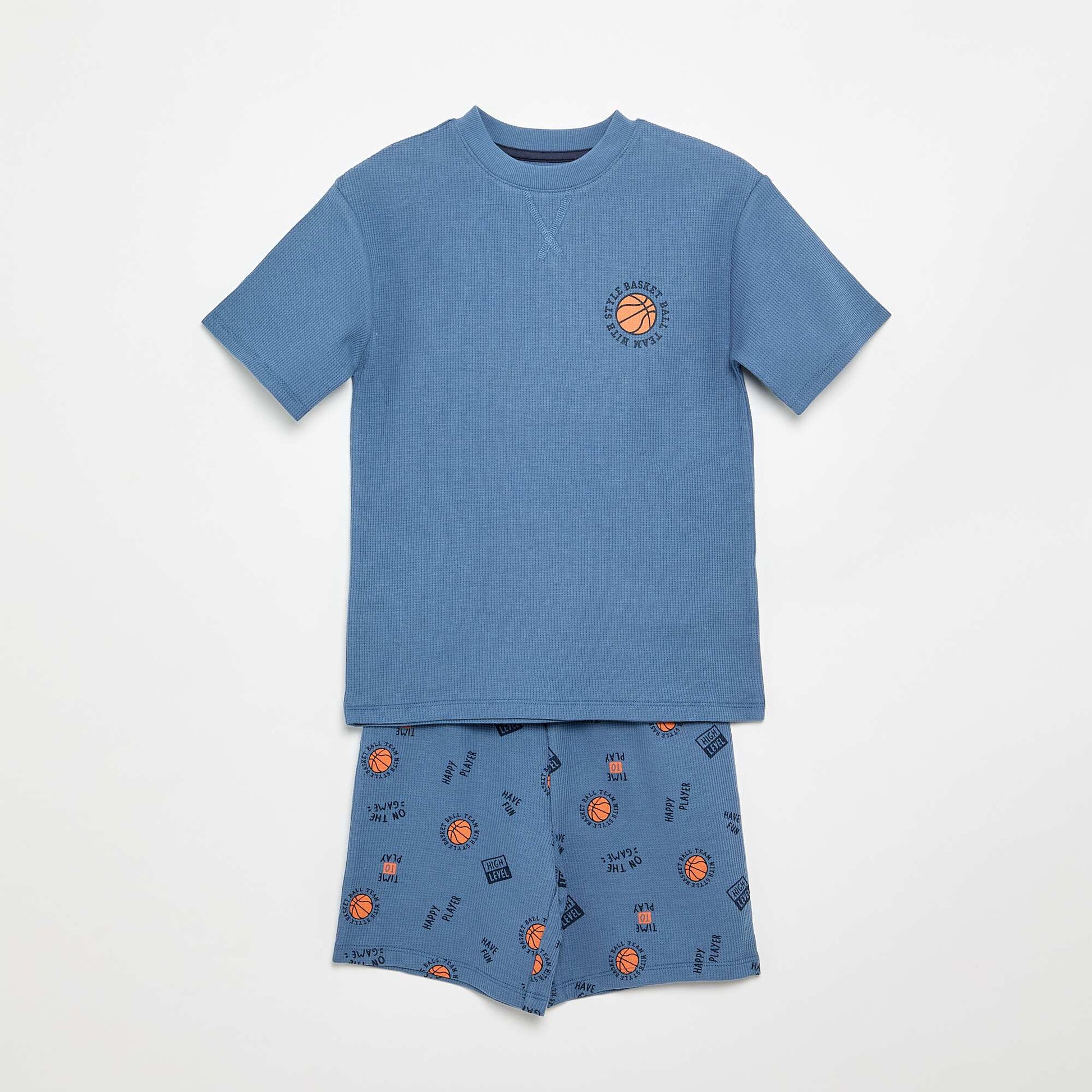 Pyjama short 2 pièces en coton BLEU
