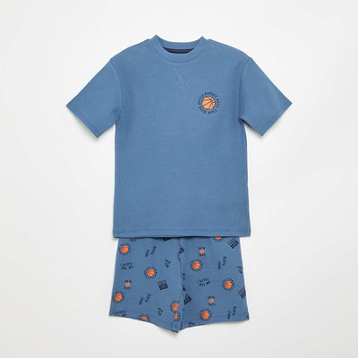 Pyjama short 2 pièces en coton BLEU