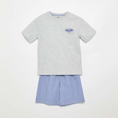 Pyjama short 2 pièces en coton BLEU