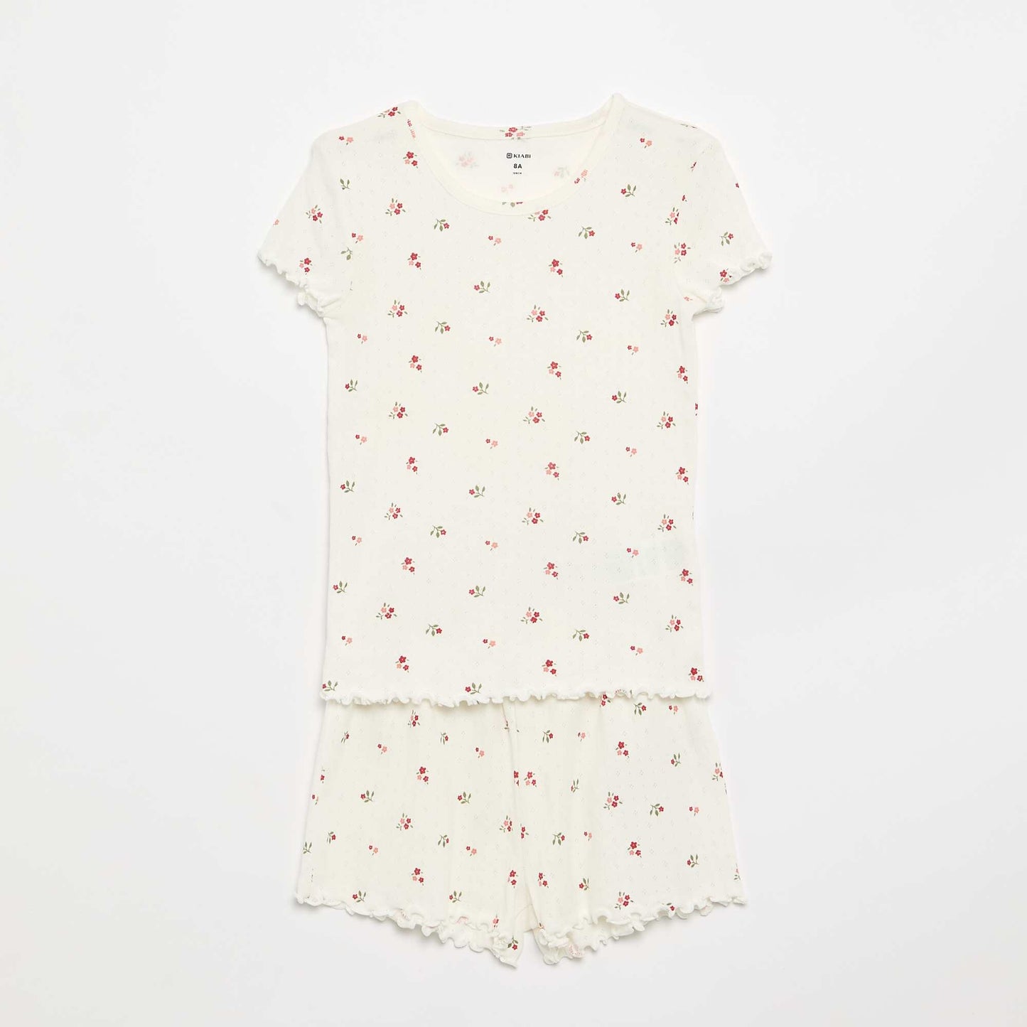 Ensemble pyjama t-shirt + short en maille pointelle - 2 pièces BLANC