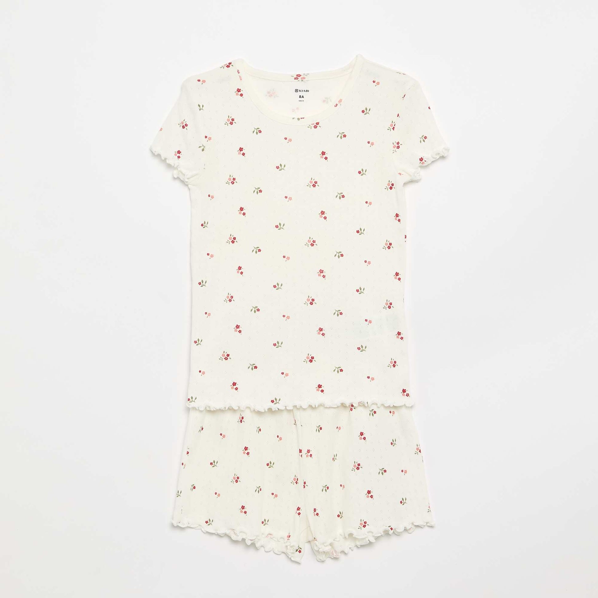 Ensemble pyjama t-shirt + short en maille pointelle - 2 pièces BLANC
