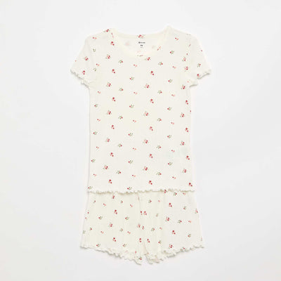 Ensemble pyjama t-shirt + short en maille pointelle - 2 pièces BLANC