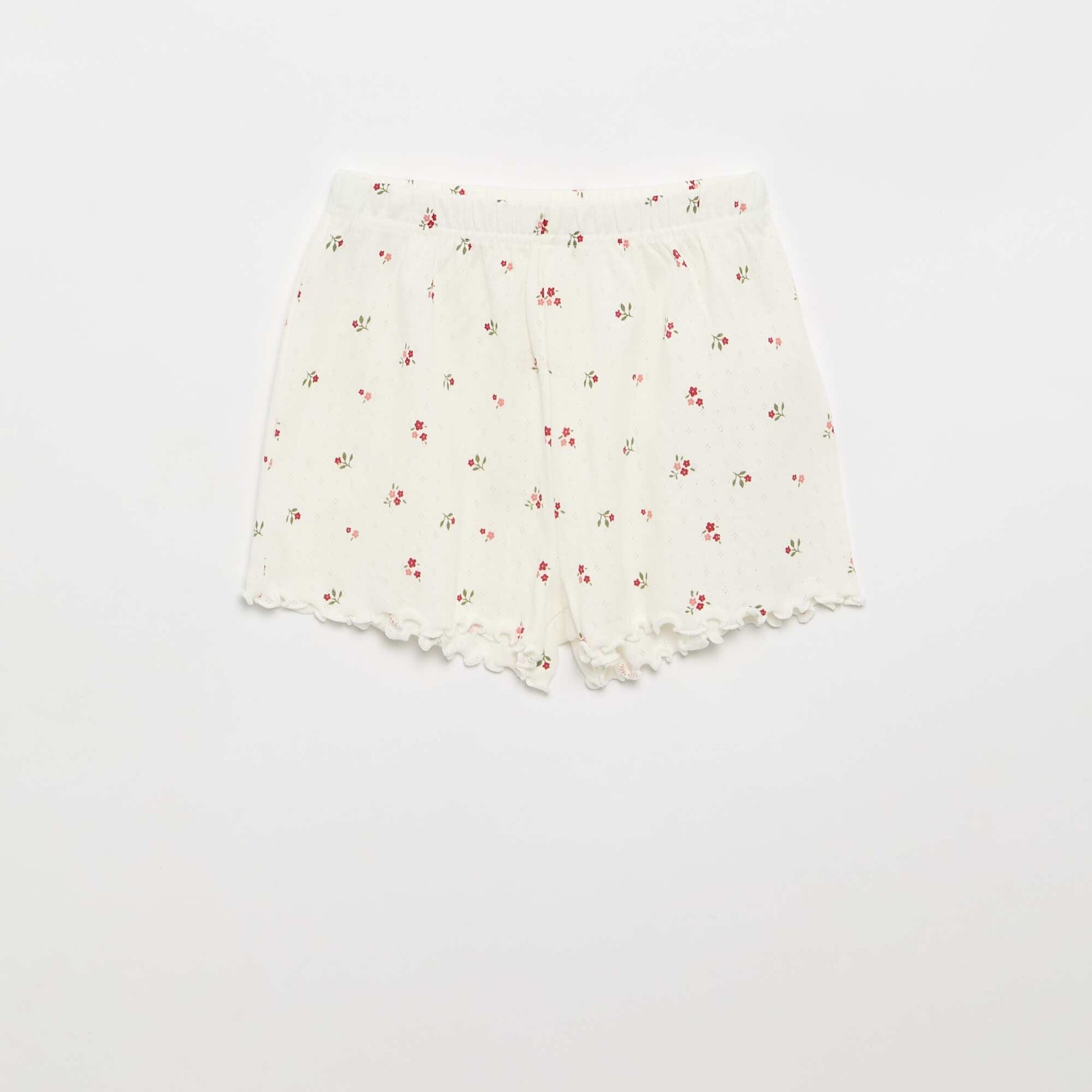Ensemble pyjama t-shirt + short en maille pointelle - 2 pièces BLANC