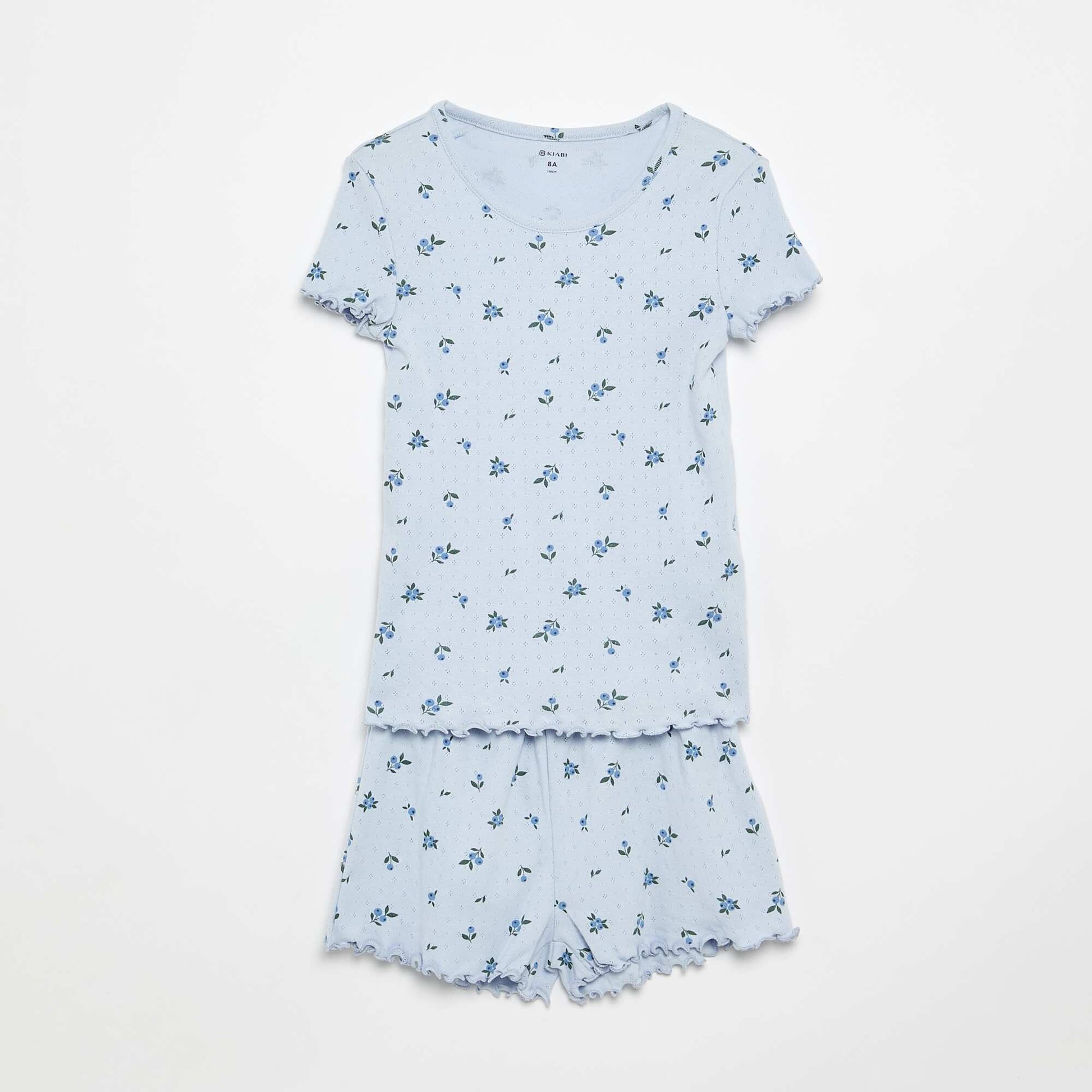 Ensemble pyjama t-shirt + short en maille pointelle - 2 pièces BLEU