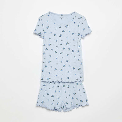 Ensemble pyjama t-shirt + short en maille pointelle - 2 pièces BLEU