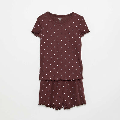 Ensemble pyjama t-shirt + short en maille pointelle - 2 pièces MARRON