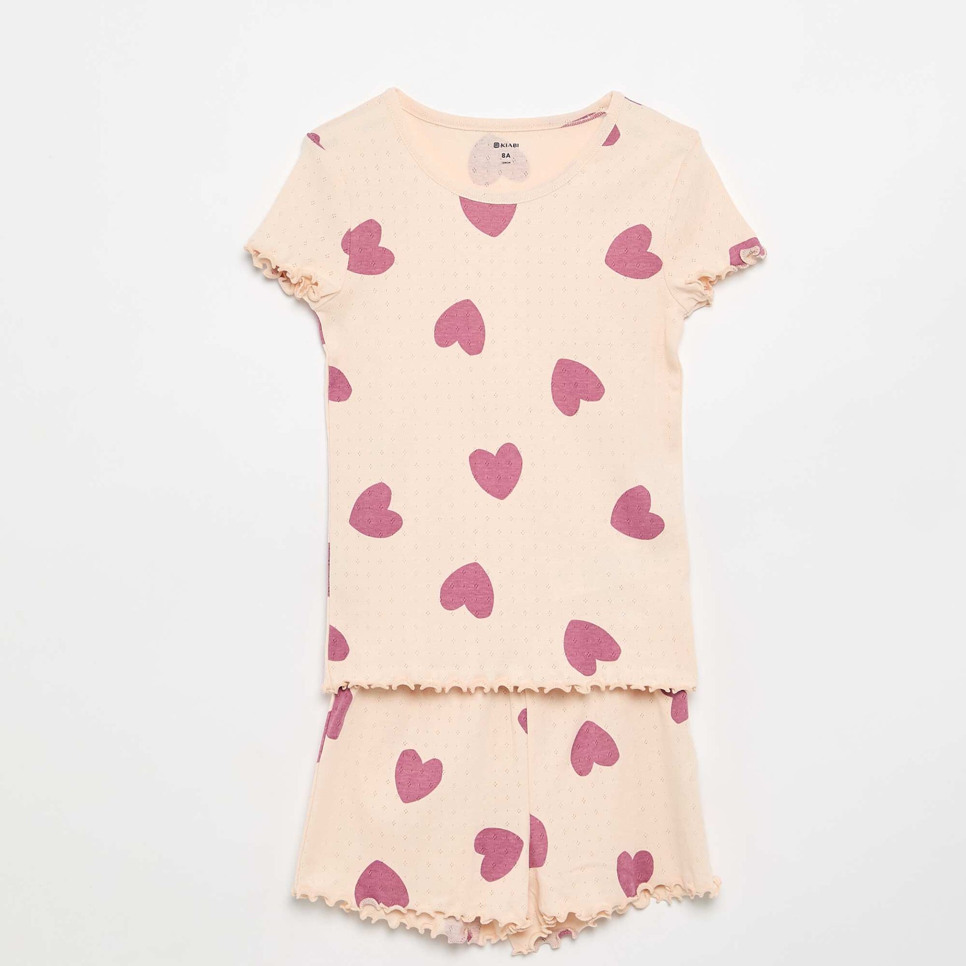 Ensemble pyjama t-shirt + short en maille pointelle - 2 pièces ROSE