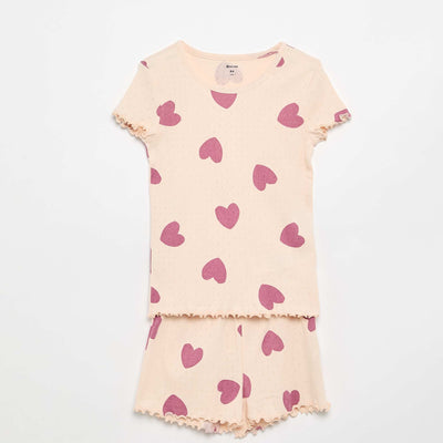 Ensemble pyjama t-shirt + short en maille pointelle - 2 pièces ROSE