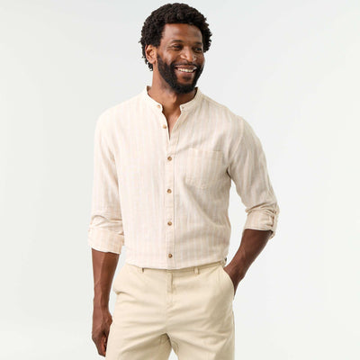 Chemise rayée à manches longues retroussables BEIGE