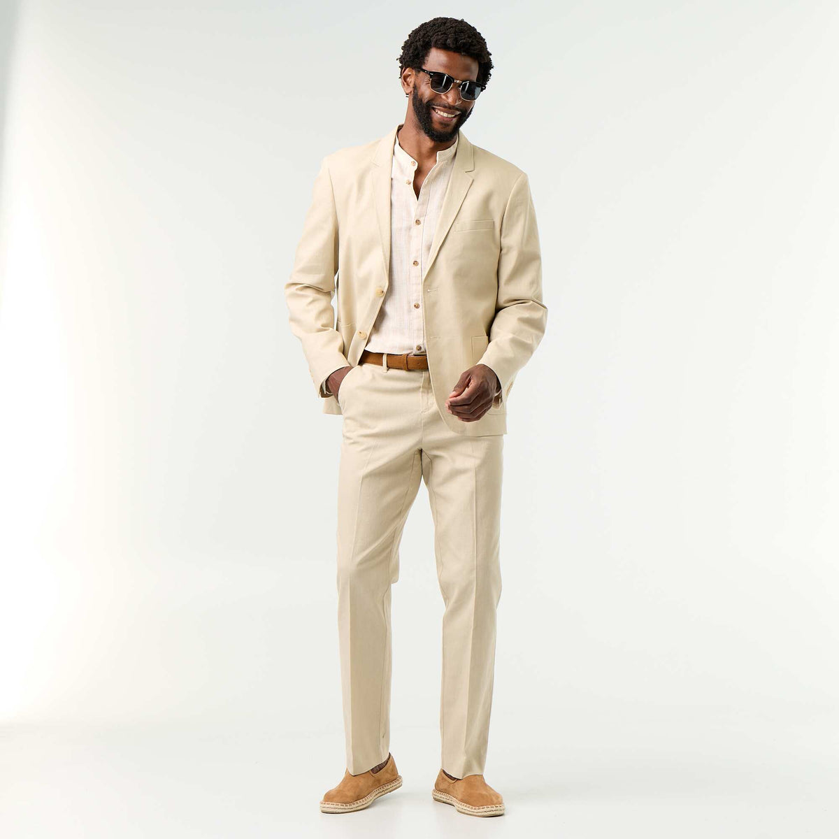 Chemise rayée à manches longues retroussables BEIGE