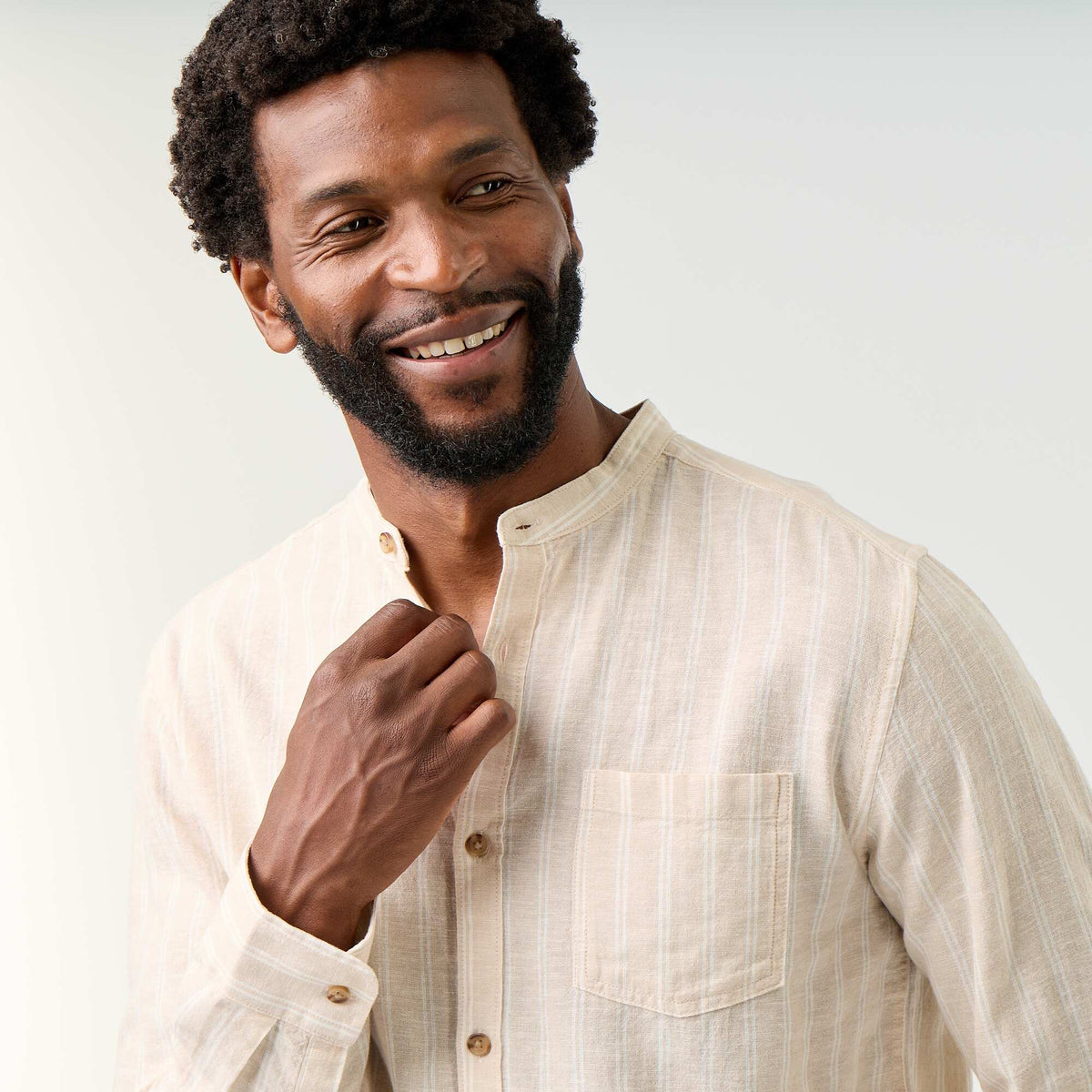Chemise rayée à manches longues retroussables BEIGE