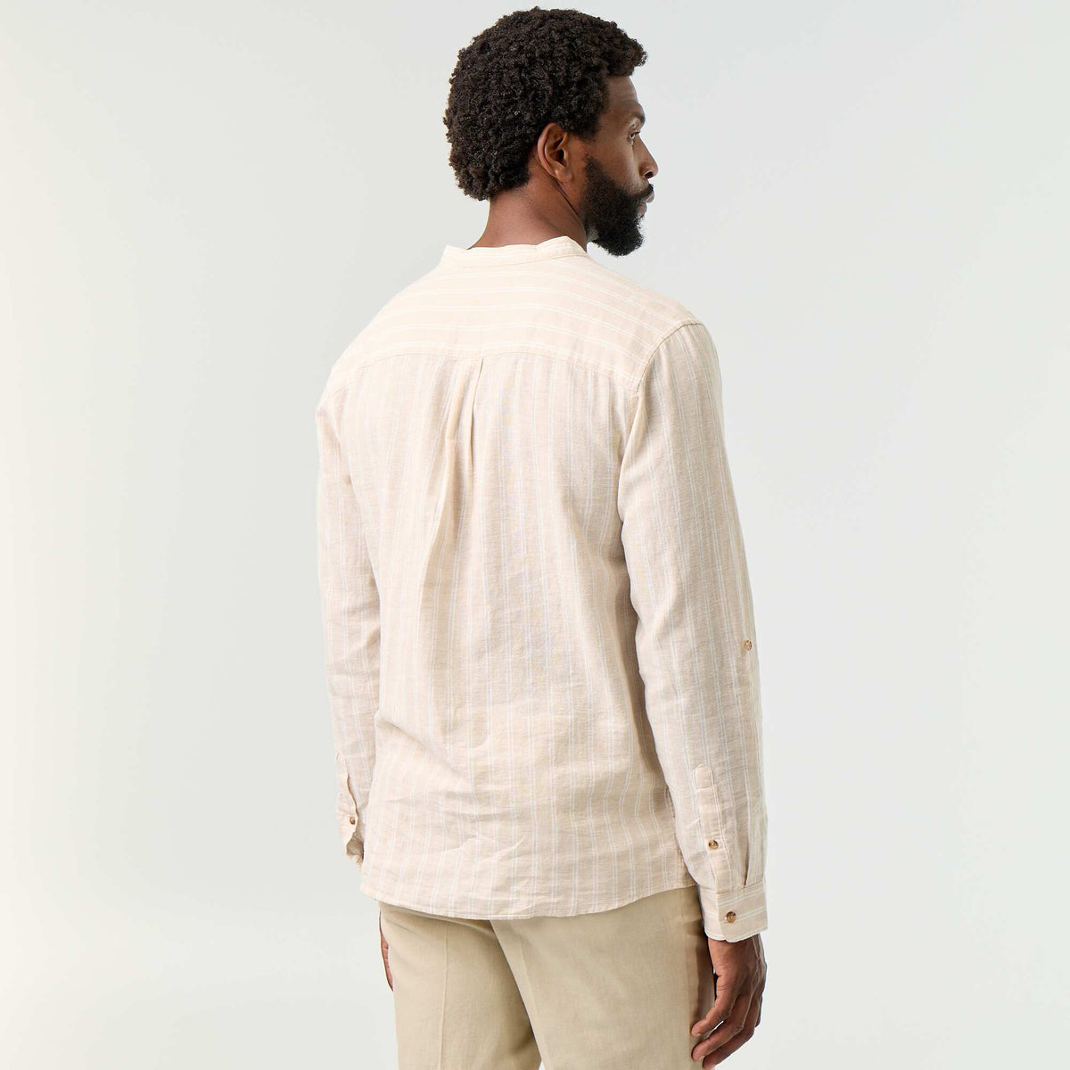 Chemise rayée à manches longues retroussables BEIGE