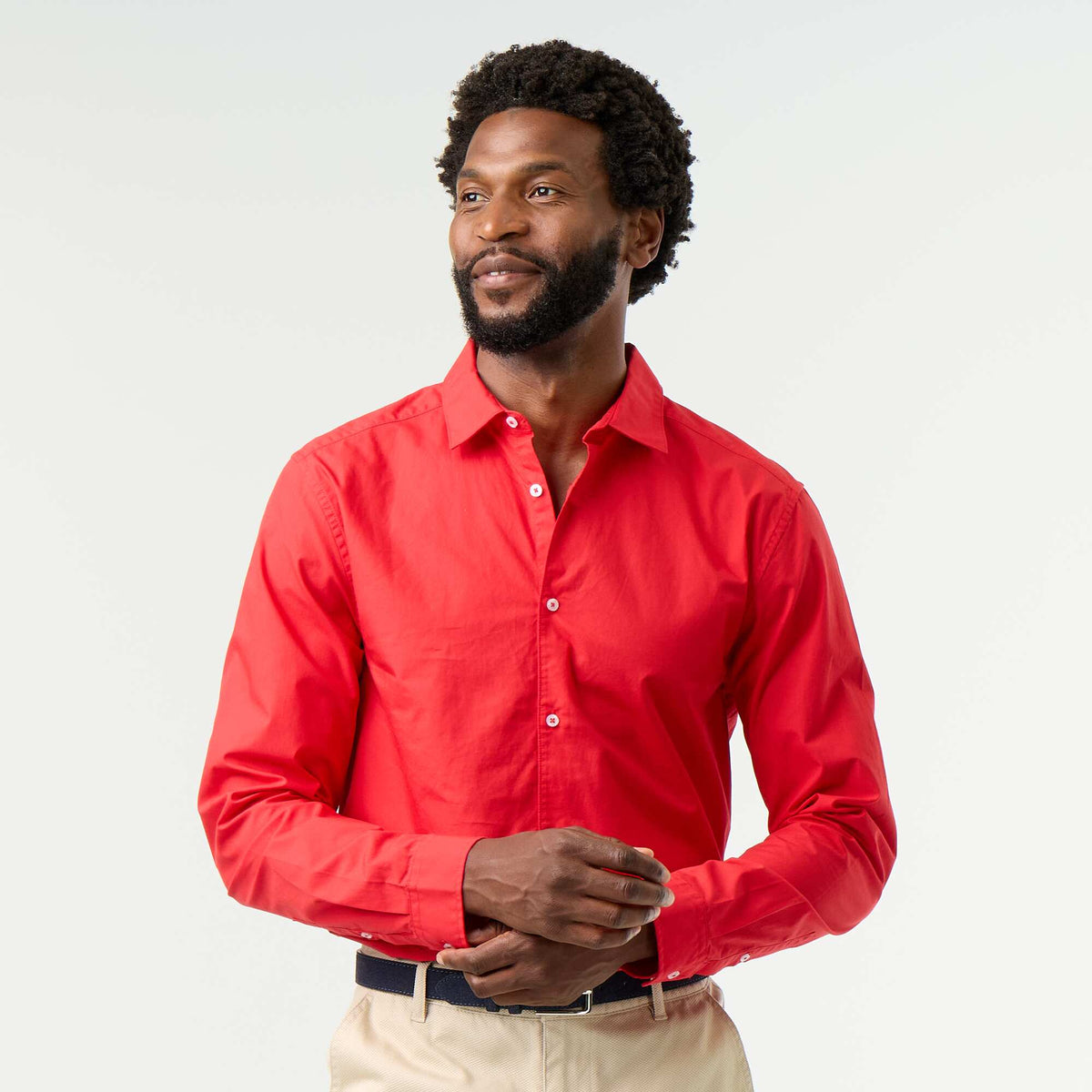 Chemise en popeline unie ROUGE