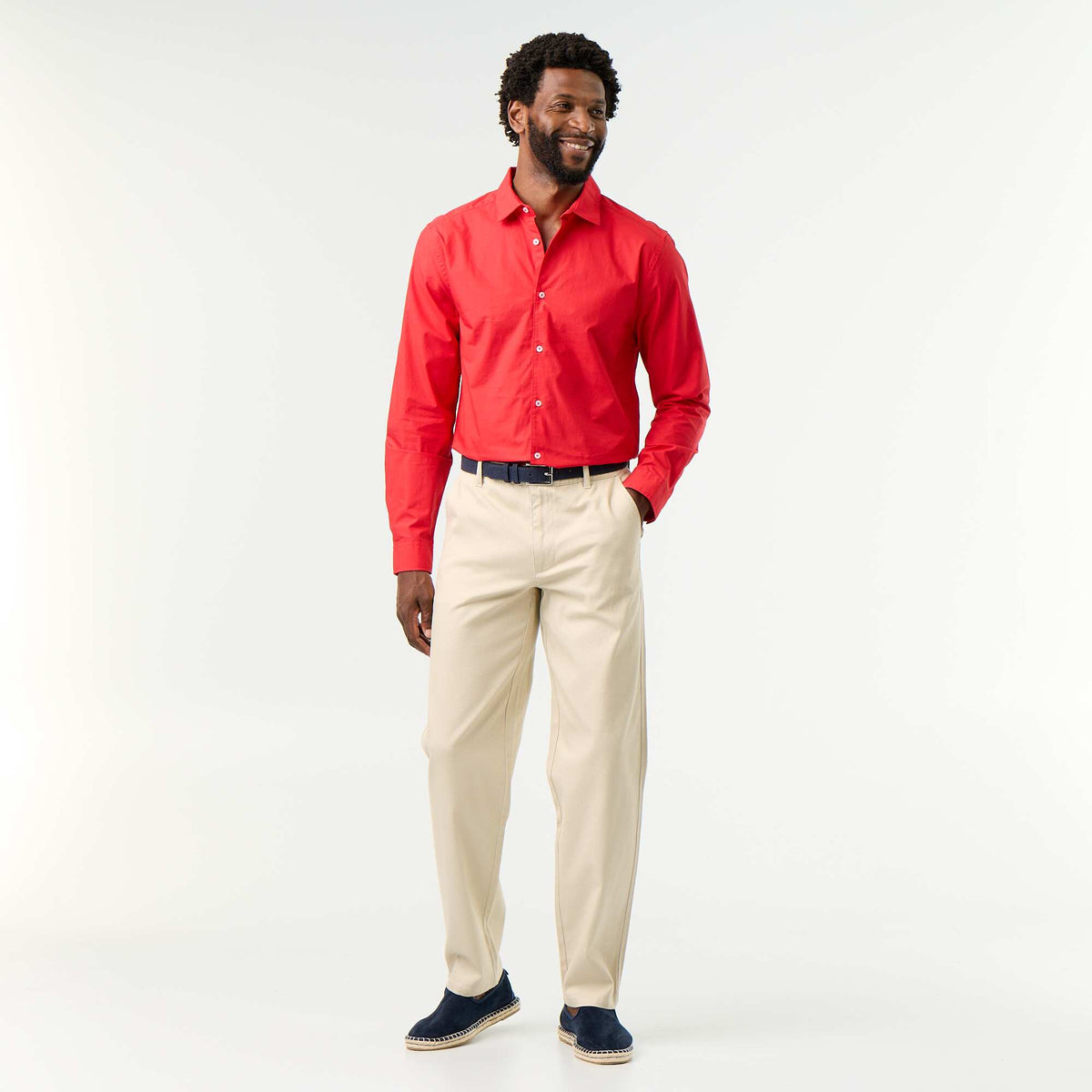 Chemise en popeline unie ROUGE