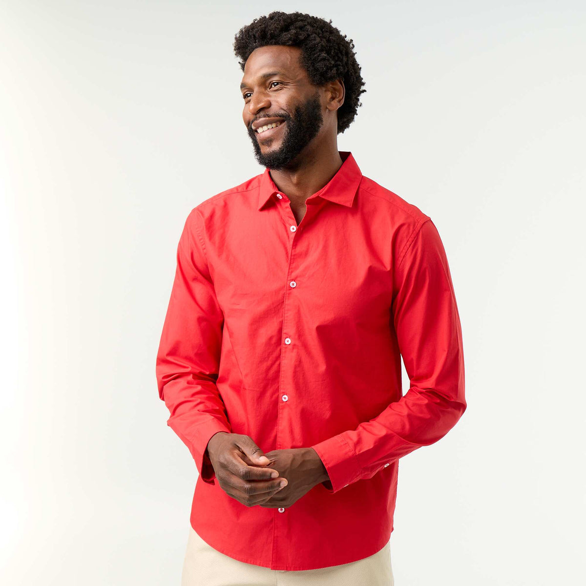 Chemise en popeline unie ROUGE