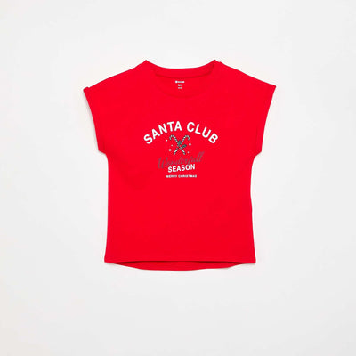 T-shirt 'Noël' à manches courtes ROUGE