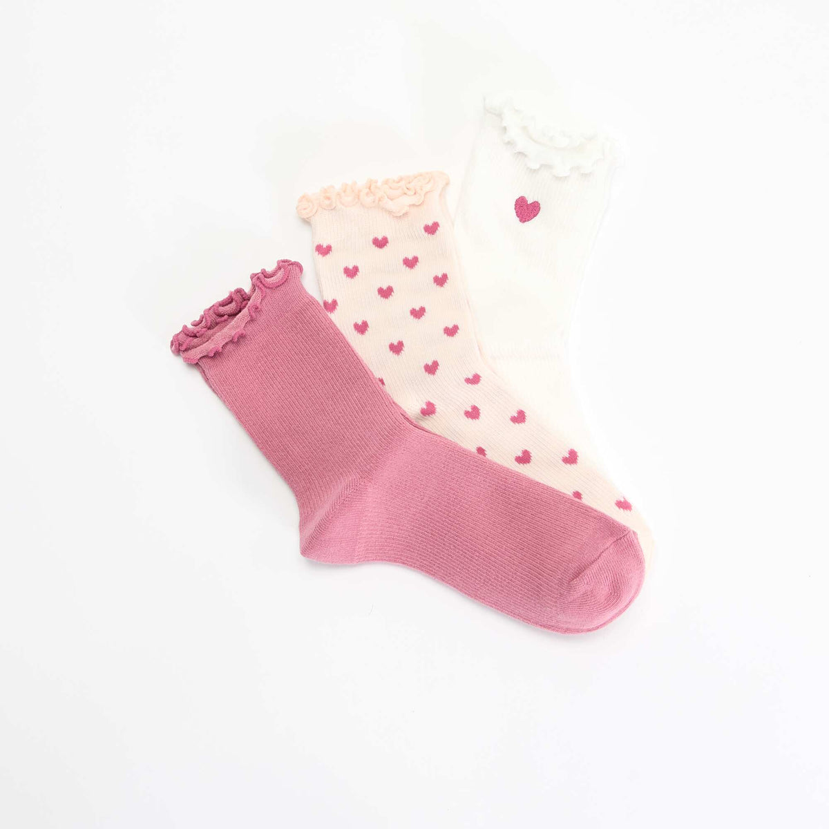 Lot de 3 chaussettes fantaisies imprimé coeur ROSE