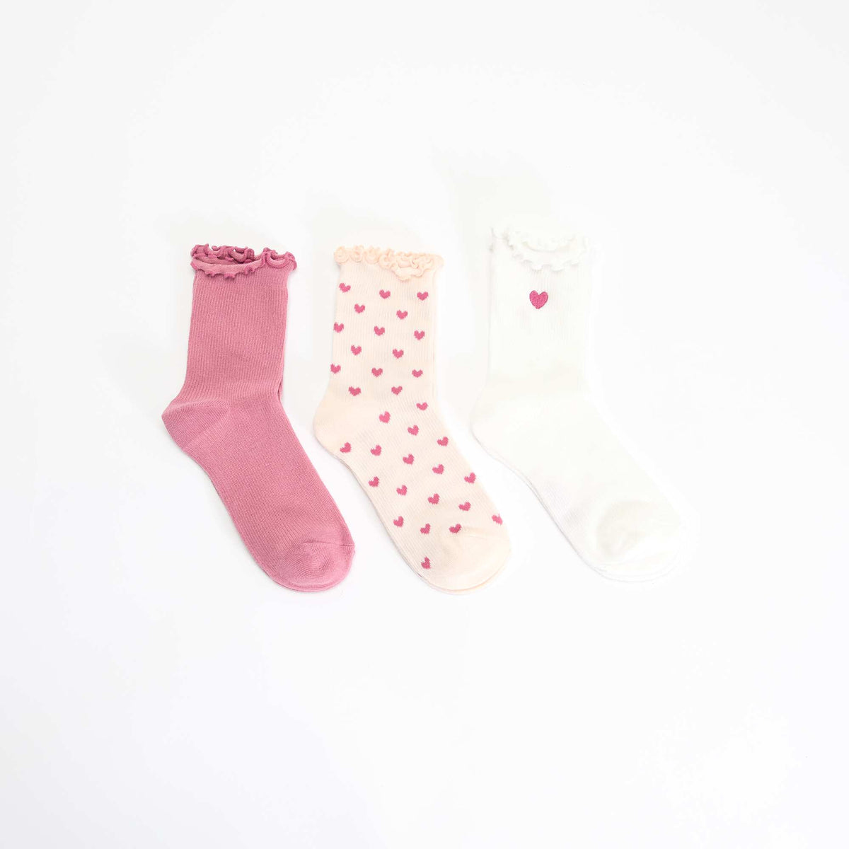 Lot de 3 chaussettes fantaisies imprimé coeur ROSE