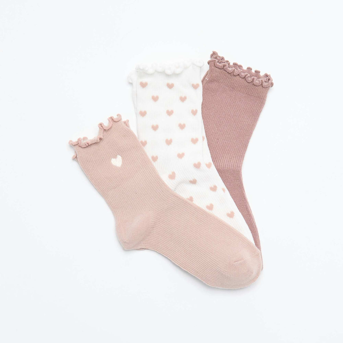 Lot de 3 chaussettes fantaisies imprimé coeur BEIGE