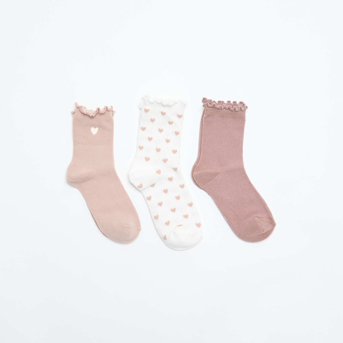 Lot de 3 chaussettes fantaisies imprimé coeur BEIGE