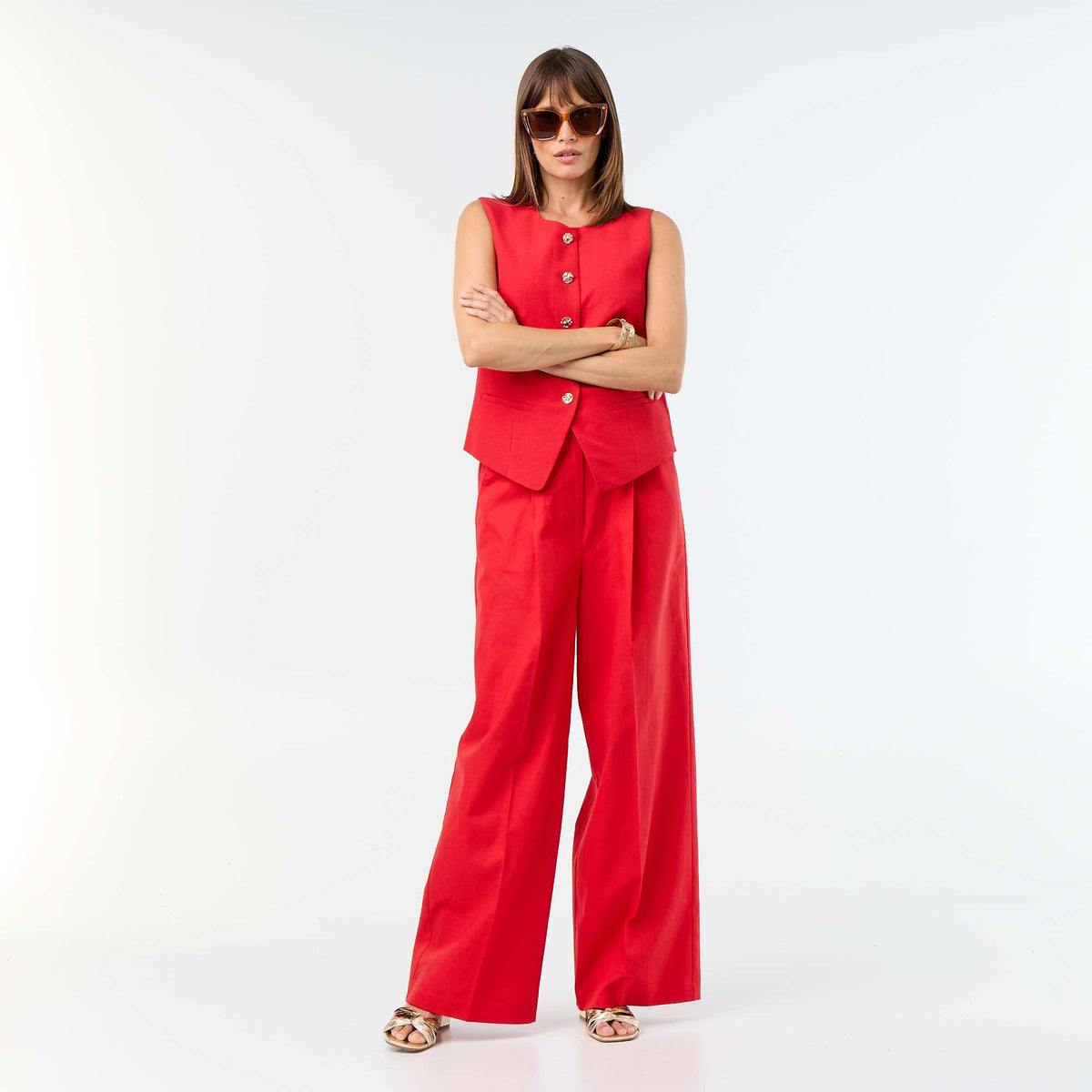 Pantalon de cérémonie en lin ROUGE