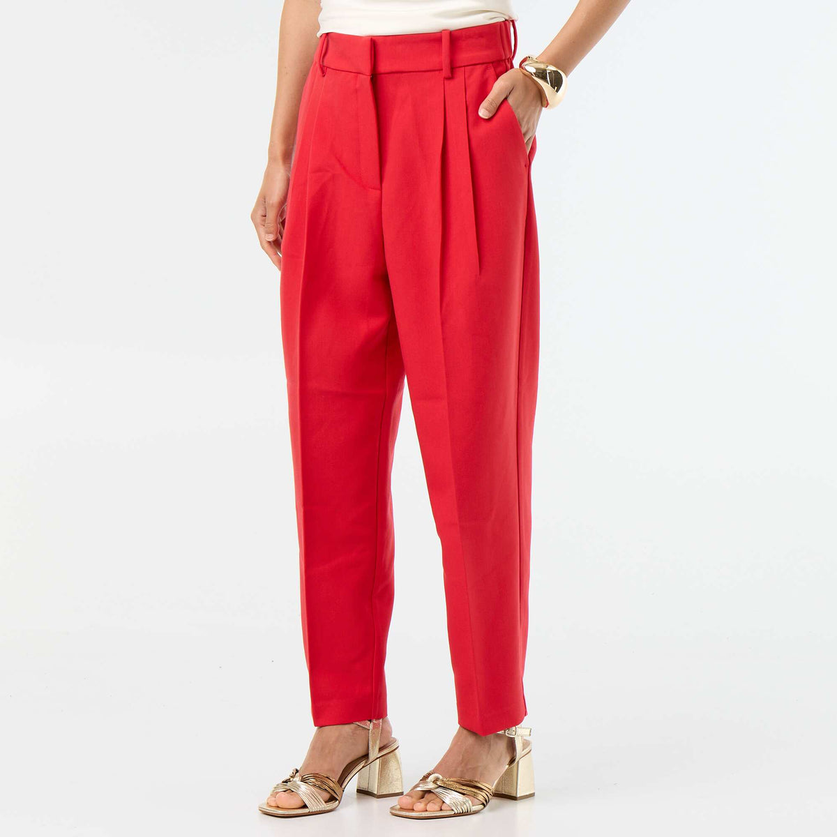 Pantalon coupe carotte taille haute ROUGE