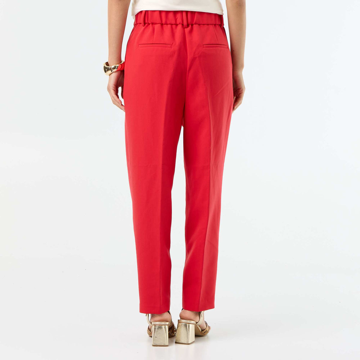 Pantalon coupe carotte taille haute ROUGE