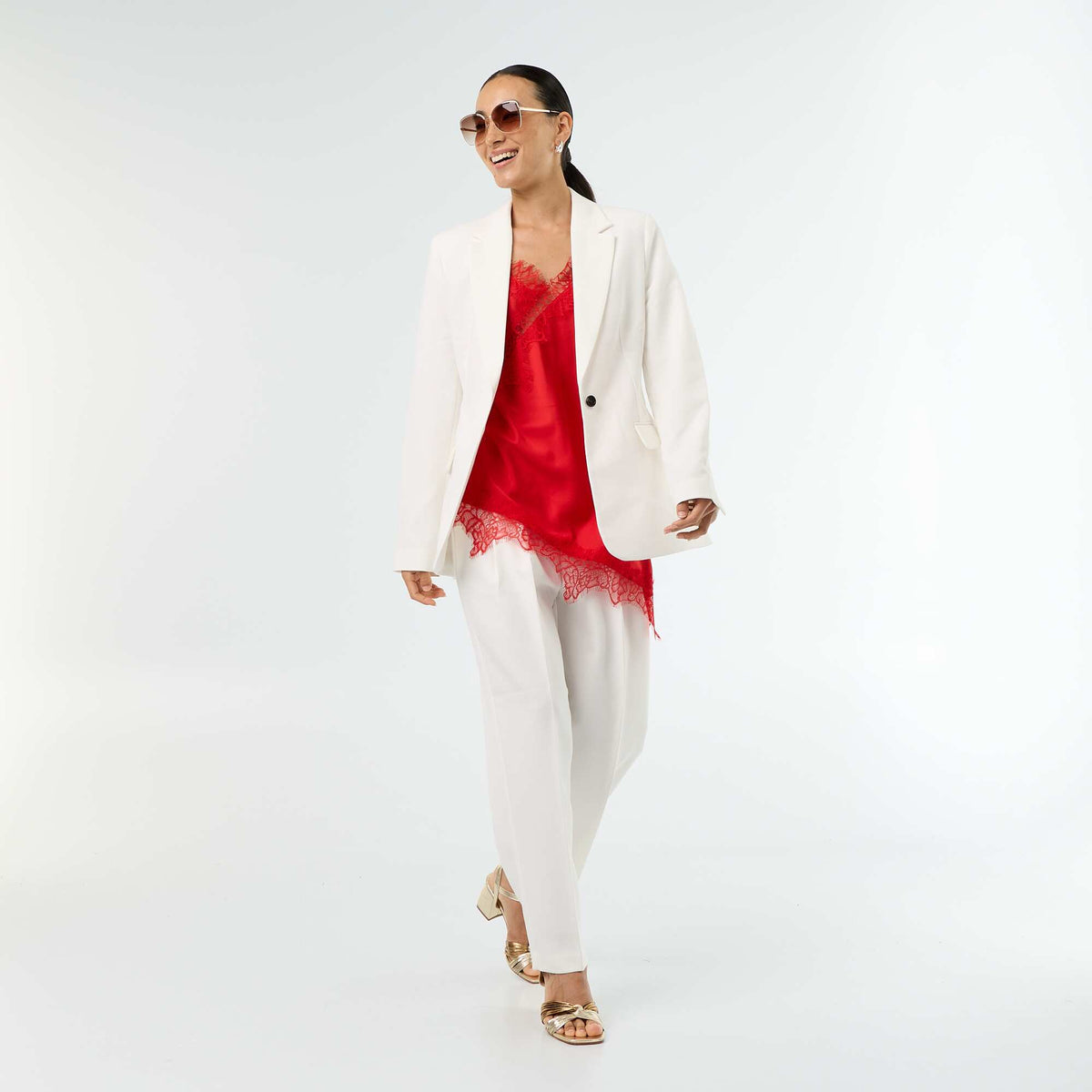 Pantalon coupe carotte taille haute BLANC